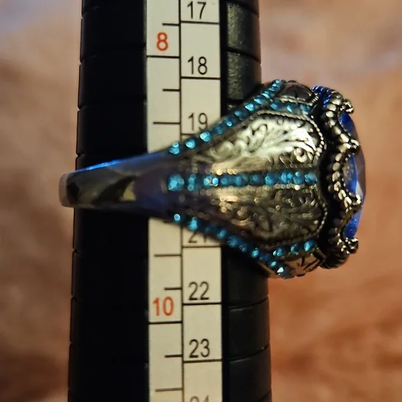 Sterling Silver Aquamarine and Turquoise Men's ring Antique Vintage Style Size 9 - Picture 6 of 6